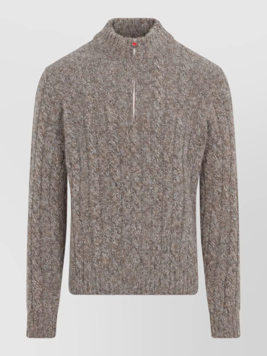 Kiton ribbed cashmere high collar zip sweater
