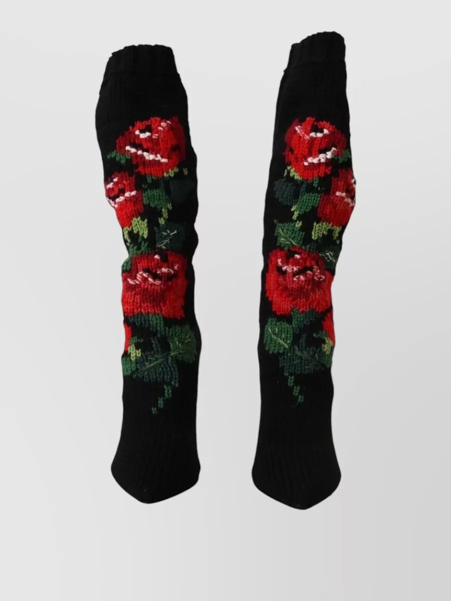 Dolce&Gabbana Floral-Embroidered Knee-High Sock Boots