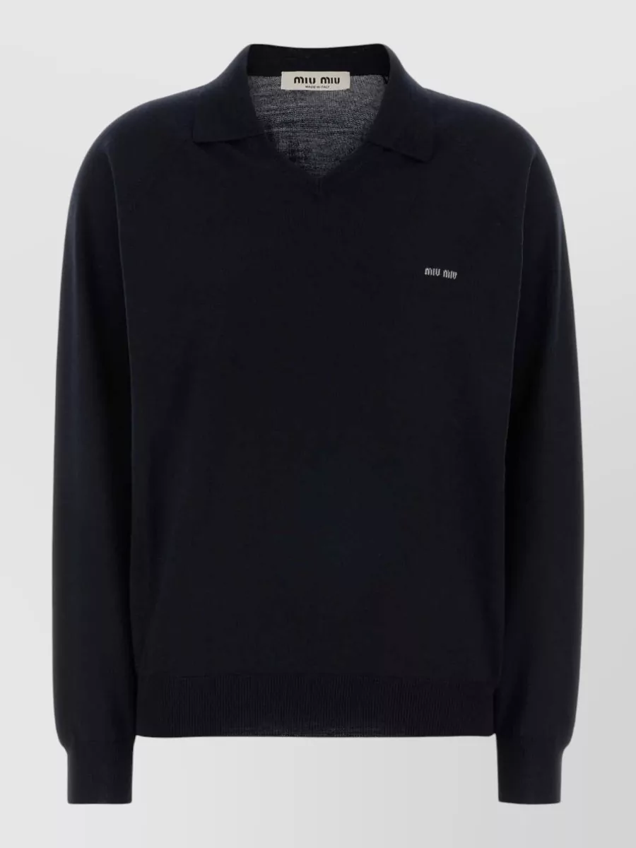 Miu Miu Wool Fine-Knit Long-Sleeve Polo Sweater