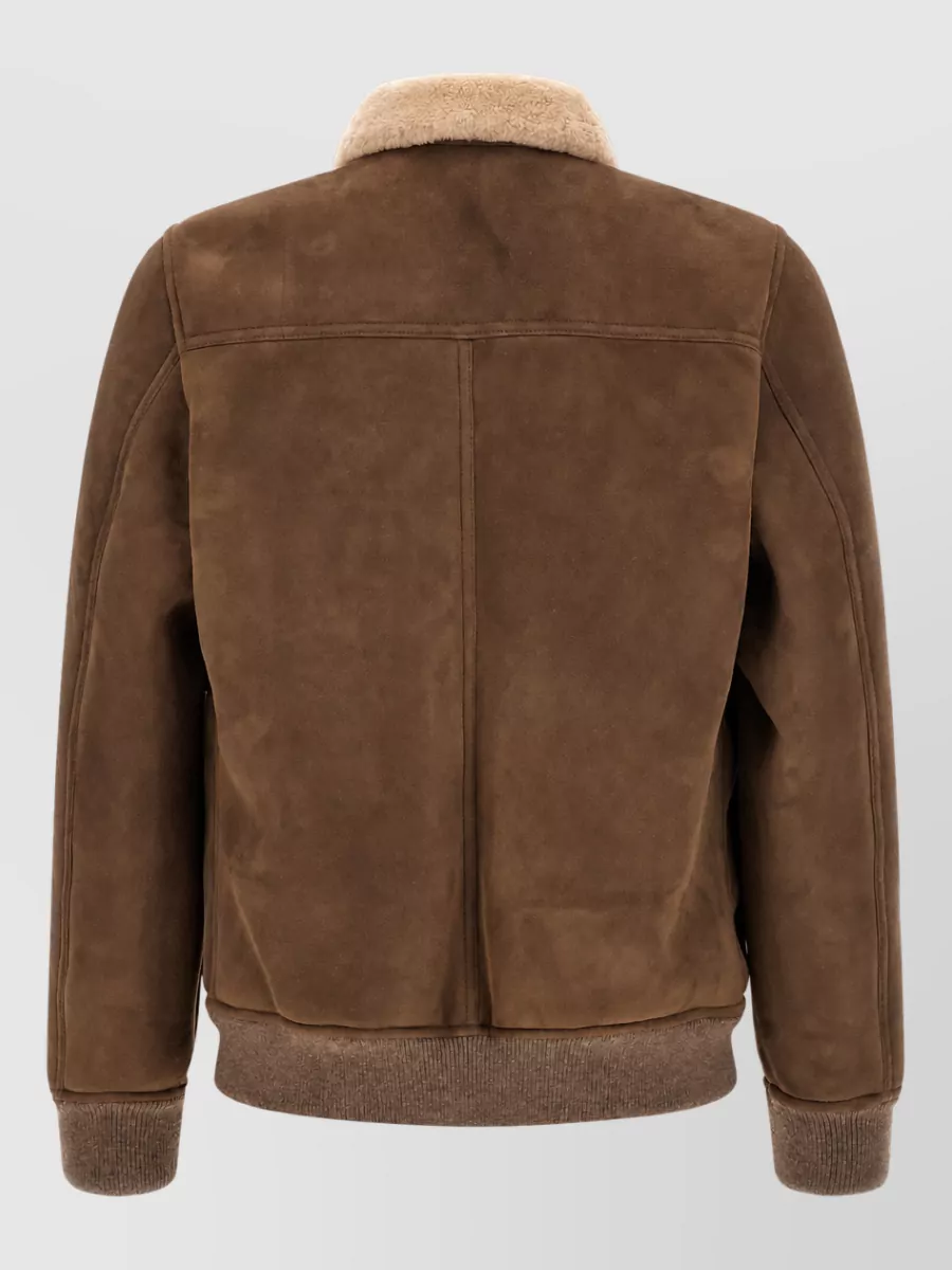 Moorer Suede Shearling Bomber Jacket