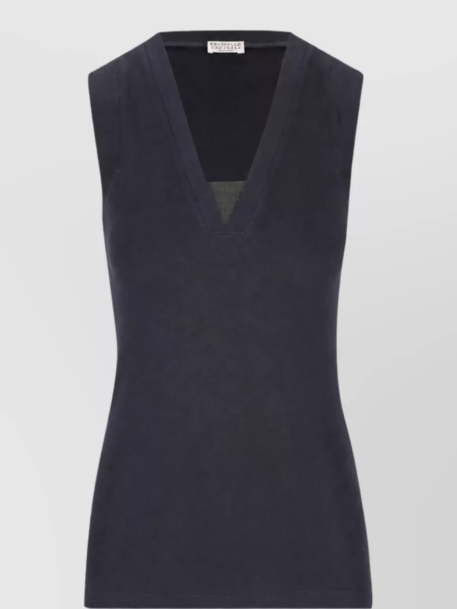Brunello Cucinelli Ribbed V-Neck Knitted Top