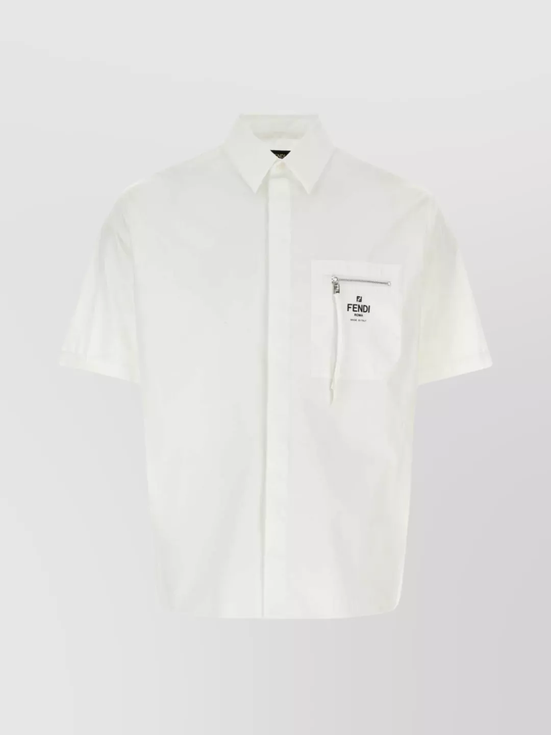 Shop Fendi Short Sleeves Button-up Collar Chest Pocket Shirt