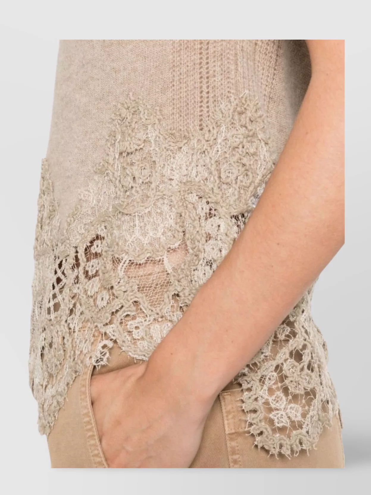Ermanno Scervino Cashmere Lace Top Cap Sleeves