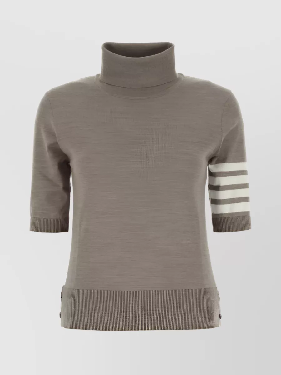 Shop Thom Browne Striped Roll Neck Wool Knit In Brown