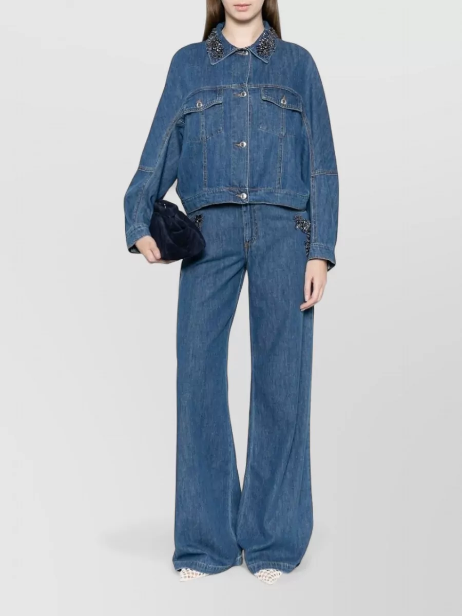 Ermanno Firenze Denim Crystal-Embellished Flared-Leg Jeans