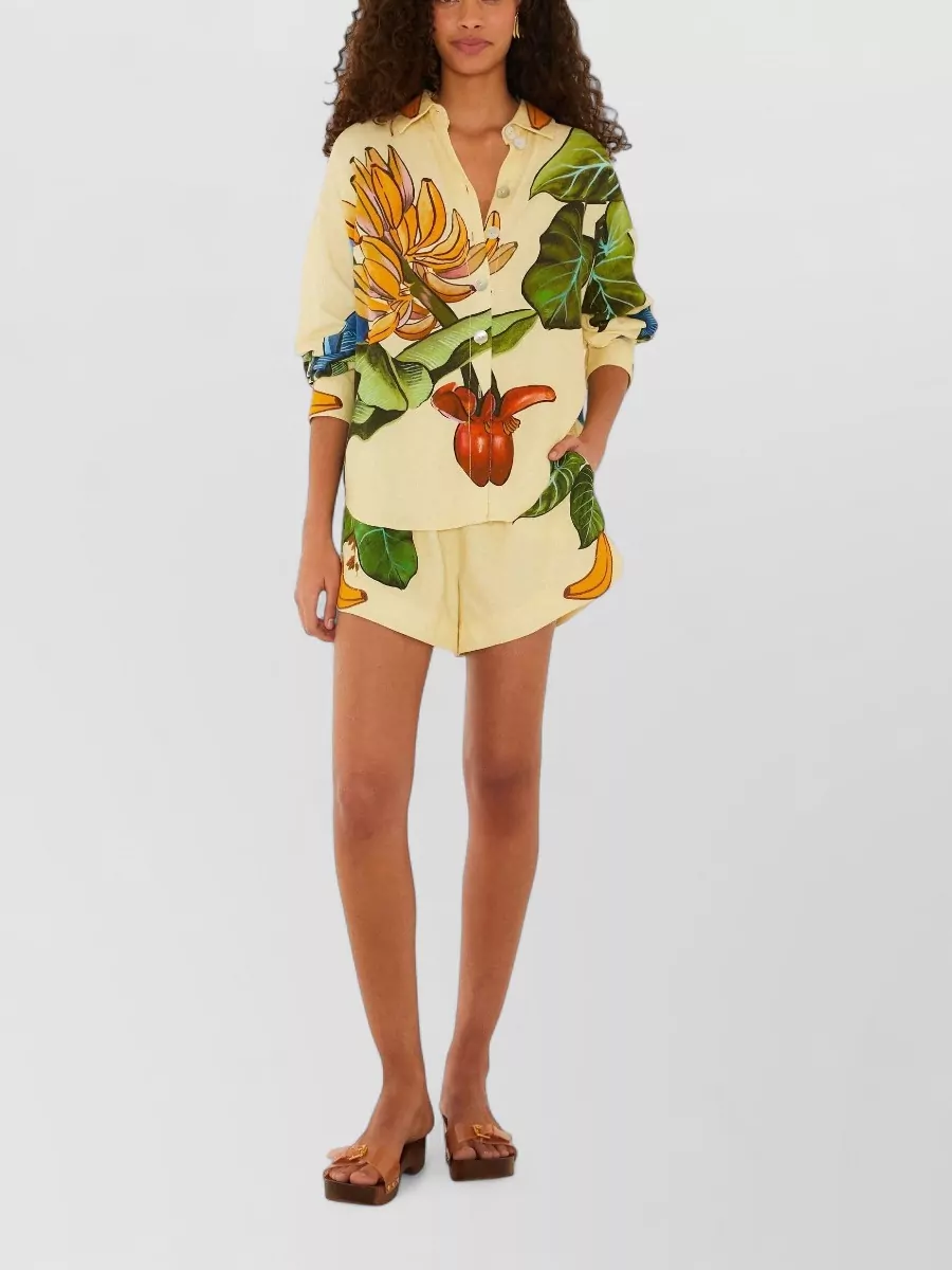 Farm Rio Printed linen-blend long-sleeve shirt