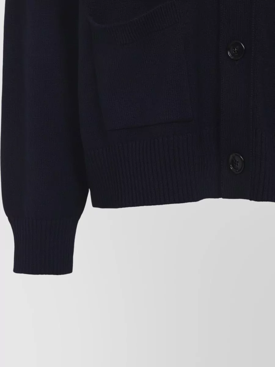 Ami Paris Crewneck Cardigan Ribbed Cuffs Hem Pockets