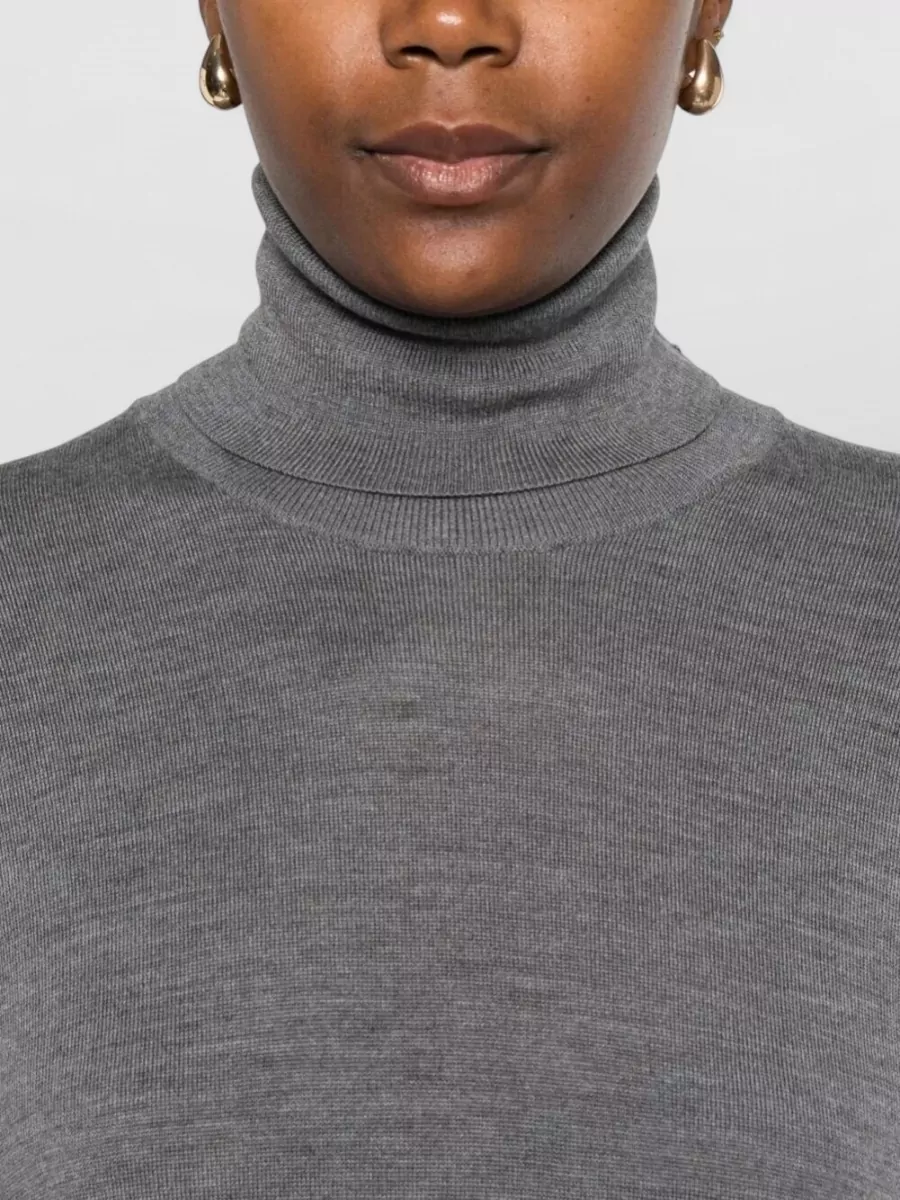 Totême Wool Silk Turtleneck Long-Sleeve Midi Knitted Dress