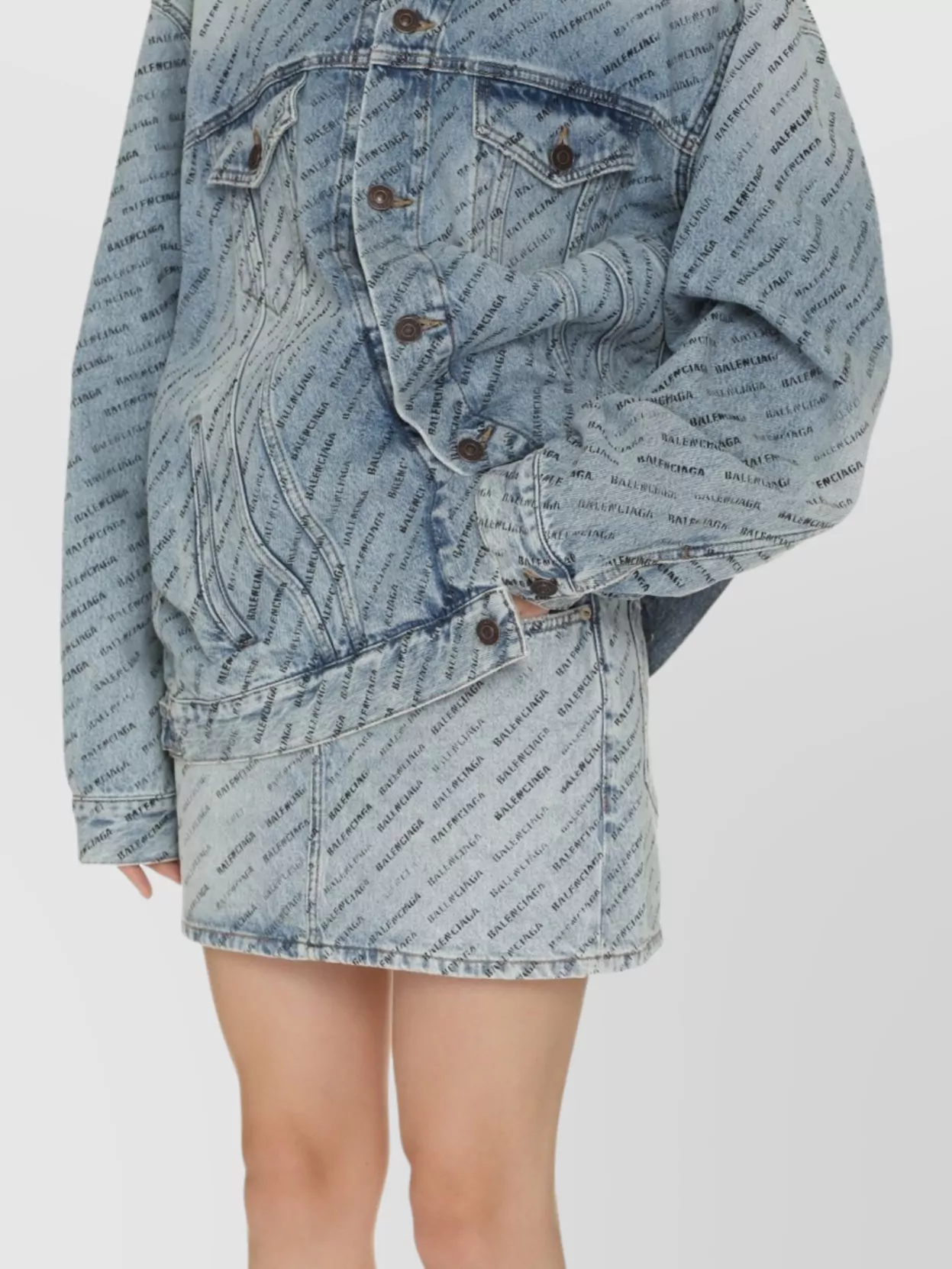 Balenciaga Logo Print Denim Mini Skirt