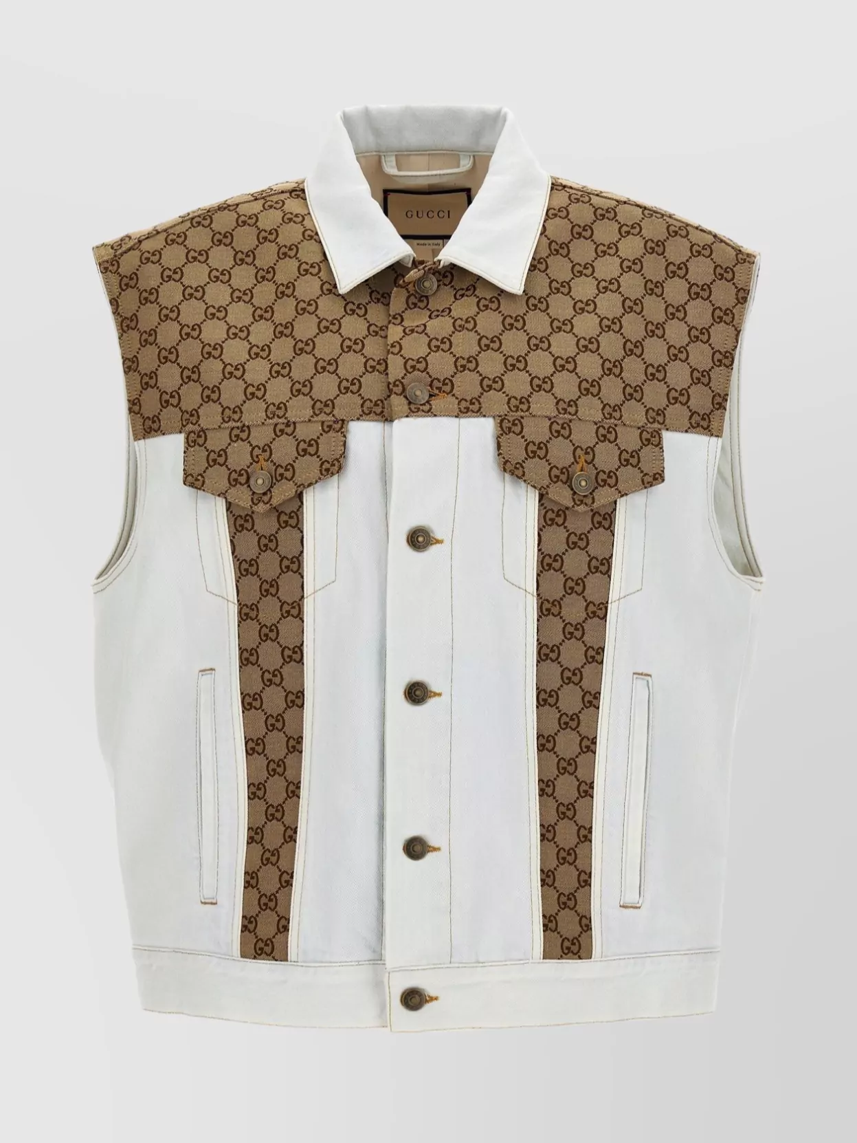 Gucci 'gg' Sleeveless Collared Vest With Front Pockets