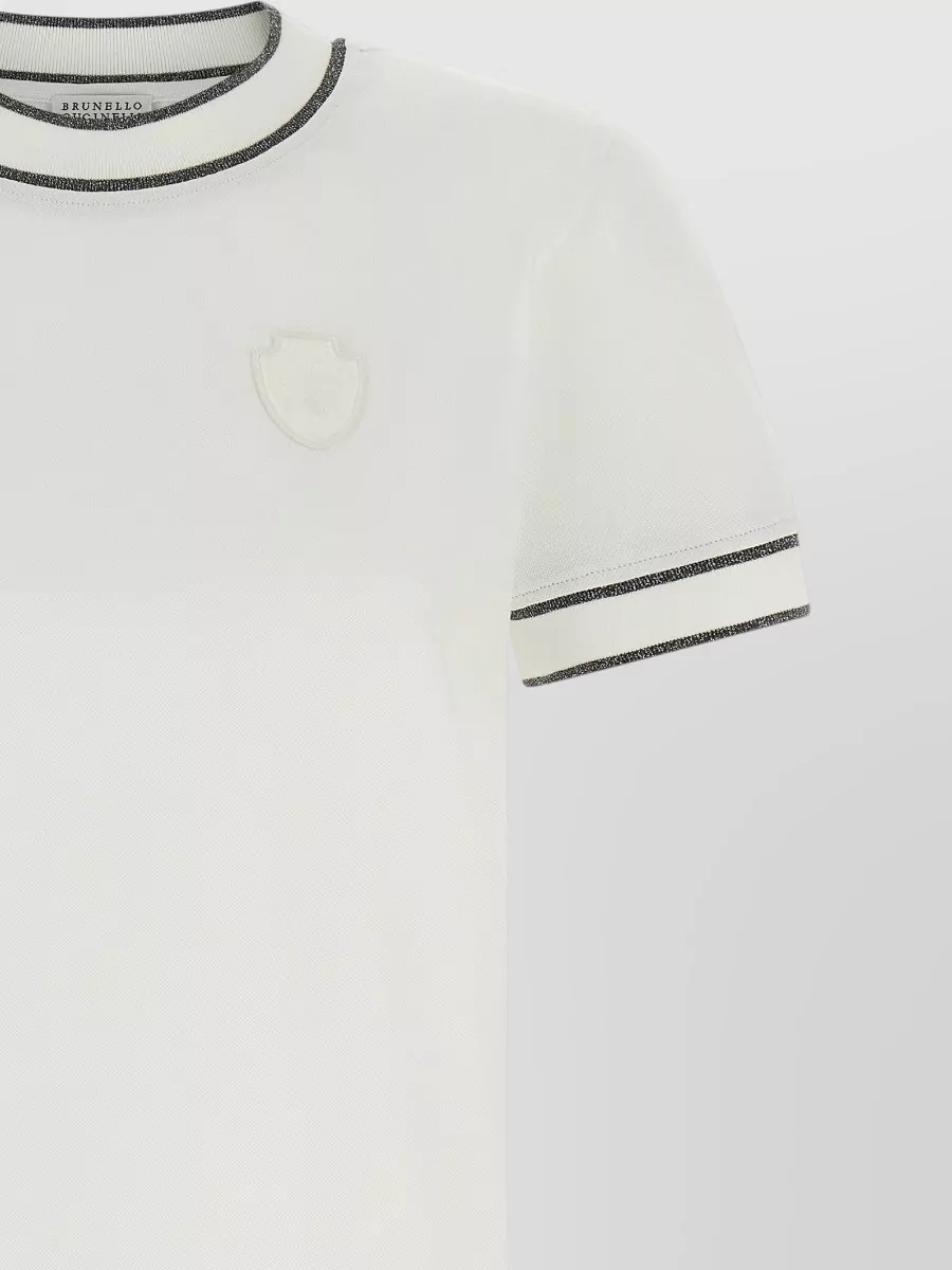 Brunello Cucinelli Ribbed Trim Cotton Crew Neck T-Shirt