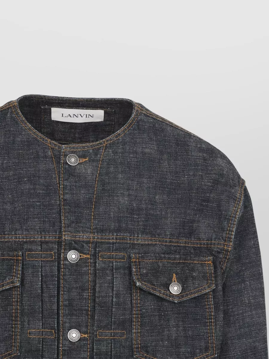 Lanvin Denim Jacket Collarless Long Sleeve Design