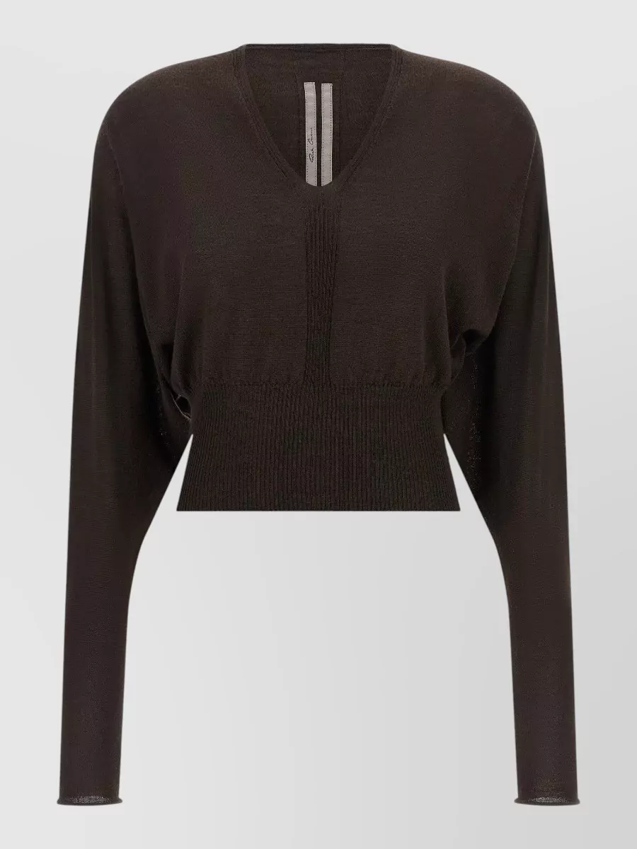 Rick Owens Virgin wool v-neck cropped long-sleeve knitted top