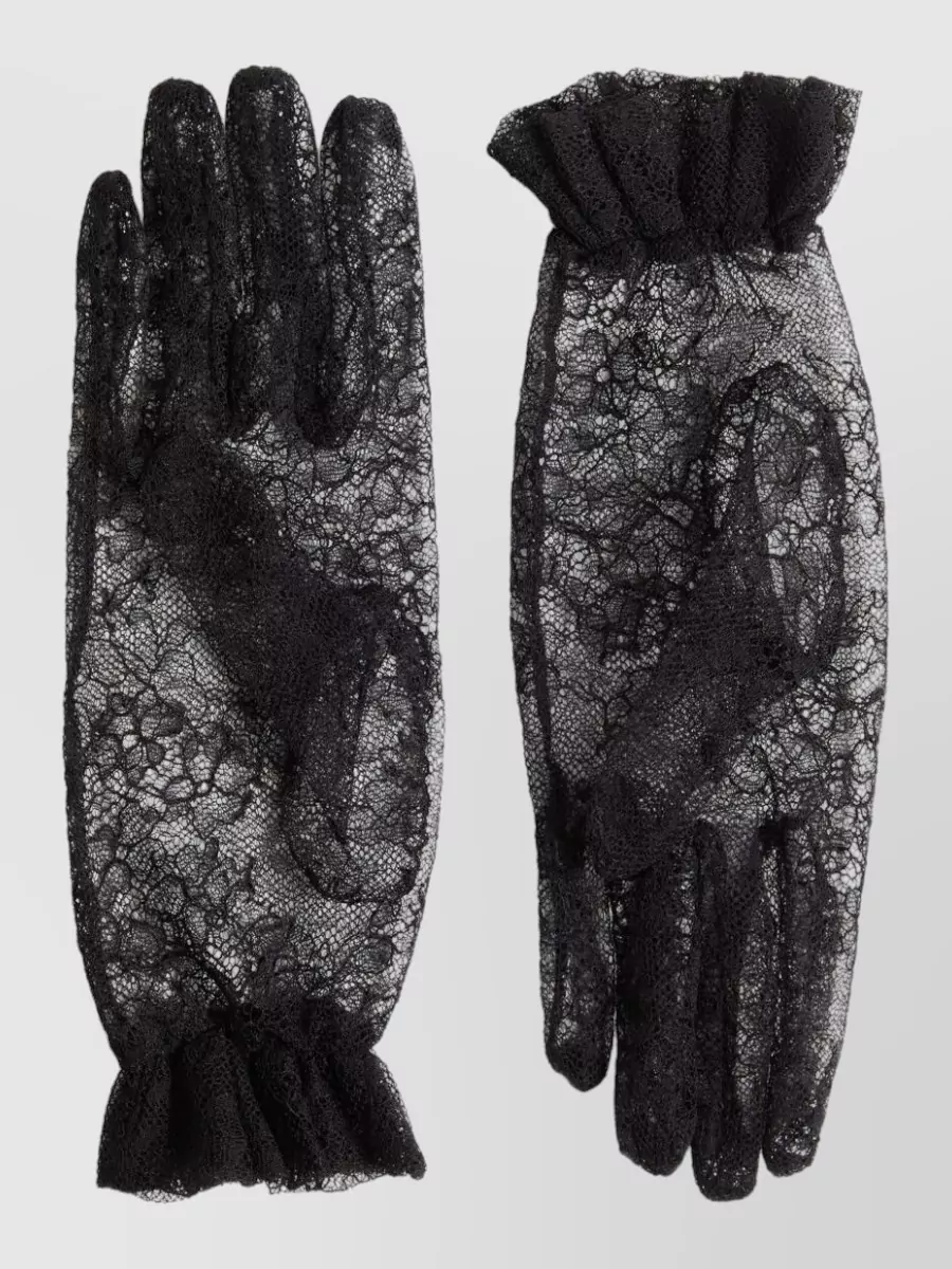 Valentino Garavani Vlogo Lace Gloves Fingertip Coverage Ruffled Cuff