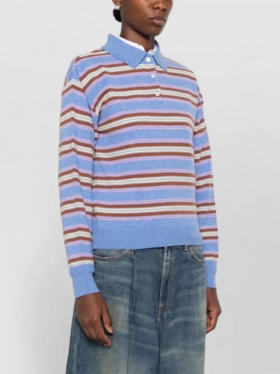 Guest In Residence Striped Cashmere Long-Sleeve Polo Sweater