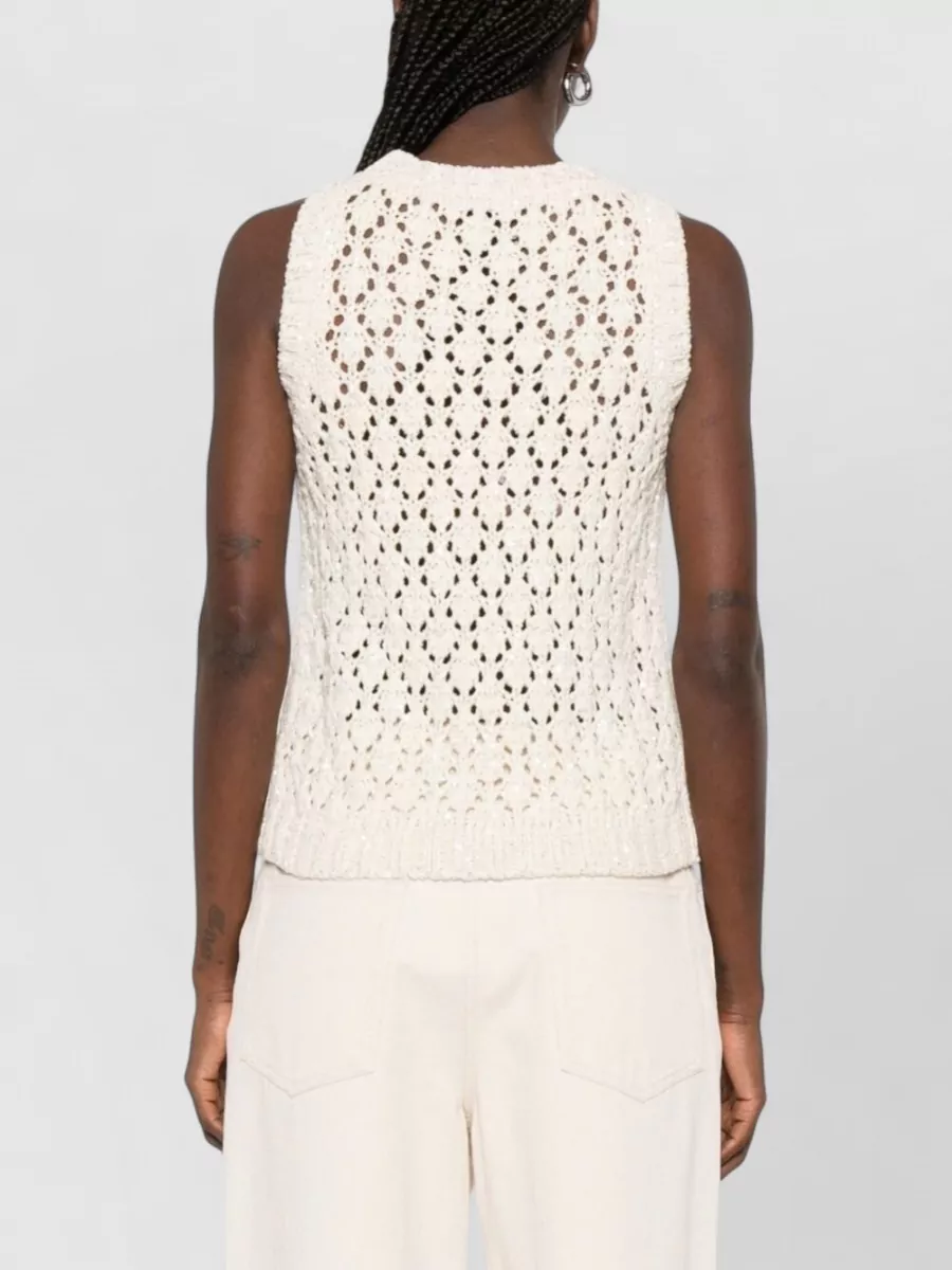 Fabiana Filippi Sleeveless Top Round Neck Crochet Texture