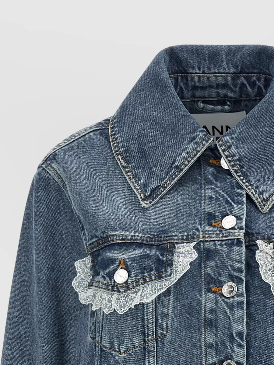 Ganni Denim Lace-Trim Jacket