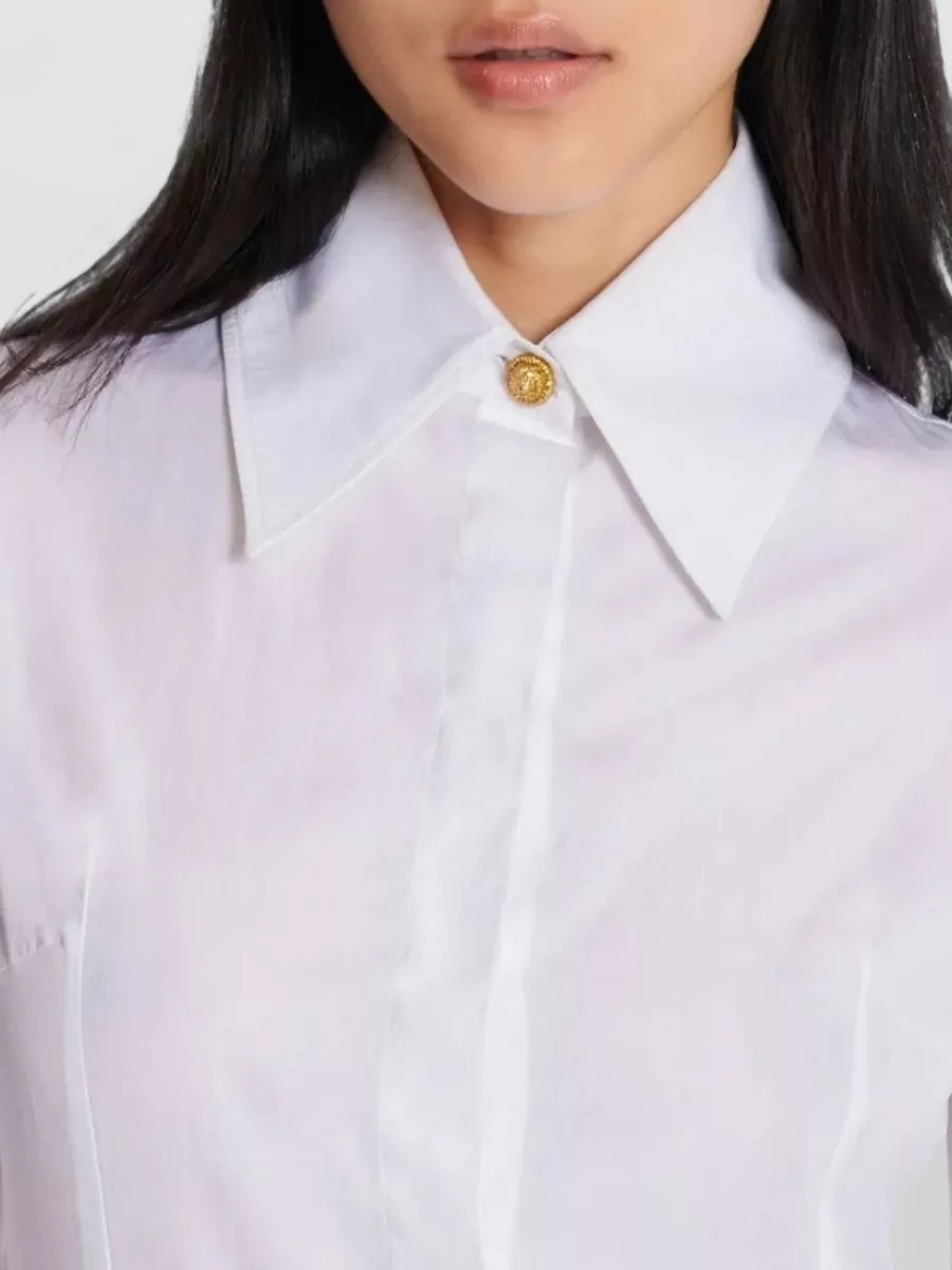 Balmain Cotton Poplin Shirt Long Fitted Cut