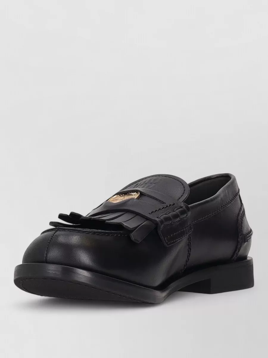 Miu Miu Leather Brogues Fringe Detail Casual Style In Black