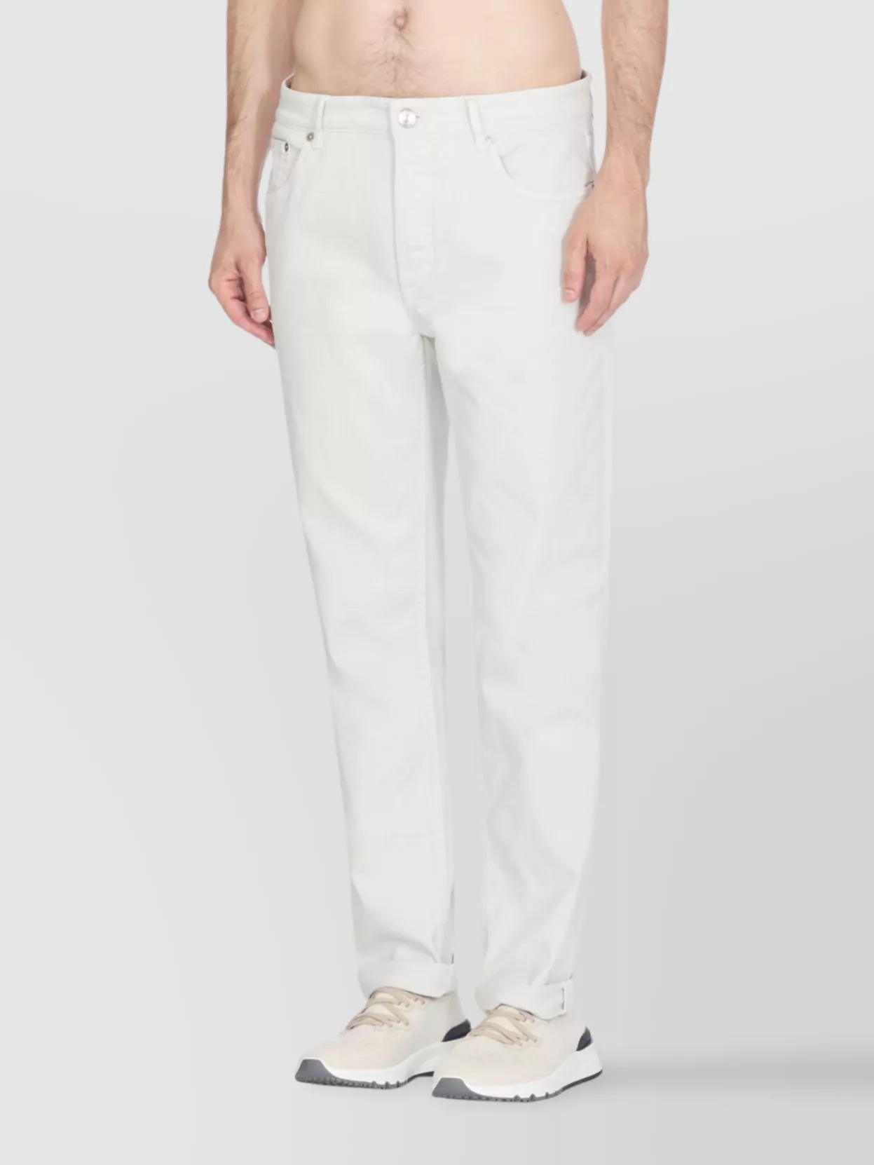 Brunello Cucinelli Straight Trousers With Belt Loops And Embroidered Detail