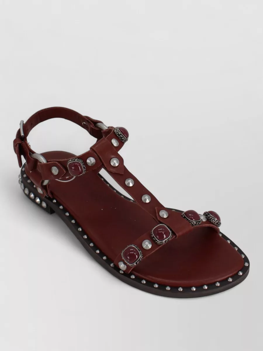 Ash Podium Leather Ankle Strap Studded Sandals In Multi