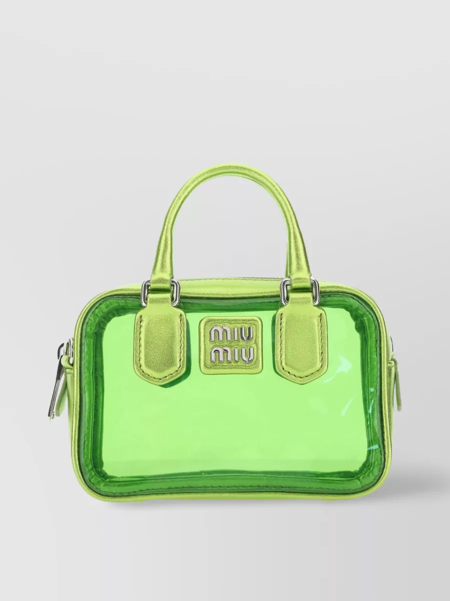 Shop Miu Miu Compact Transparent Chain Handle Bag In Green