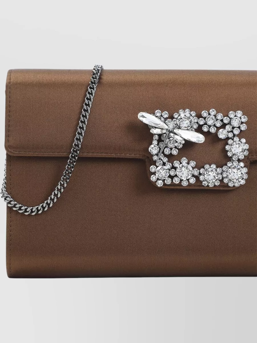 Roger Vivier Satin Crystal-Embellished Envelope Clutch Bag