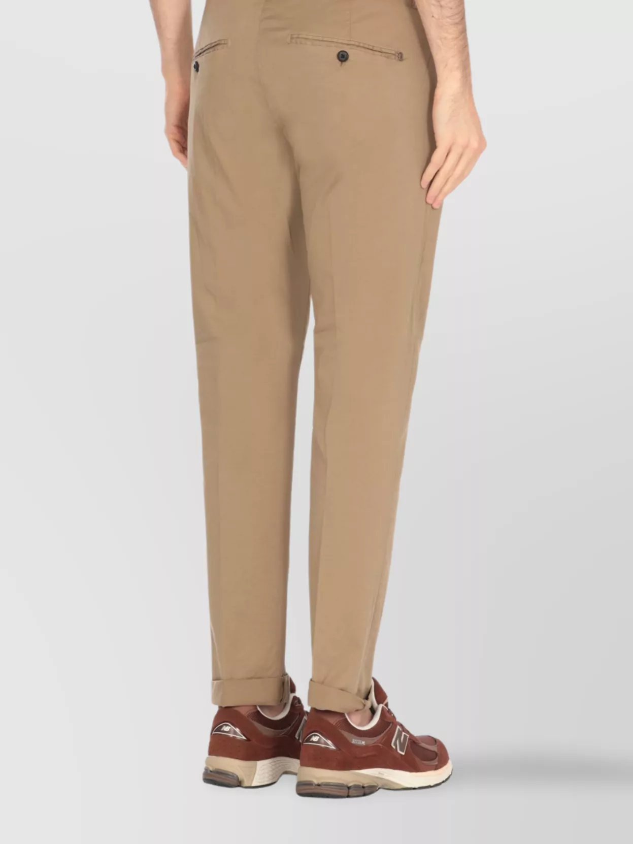 Dondup Straight Cotton Trousers Cuffed Hem In Neutral