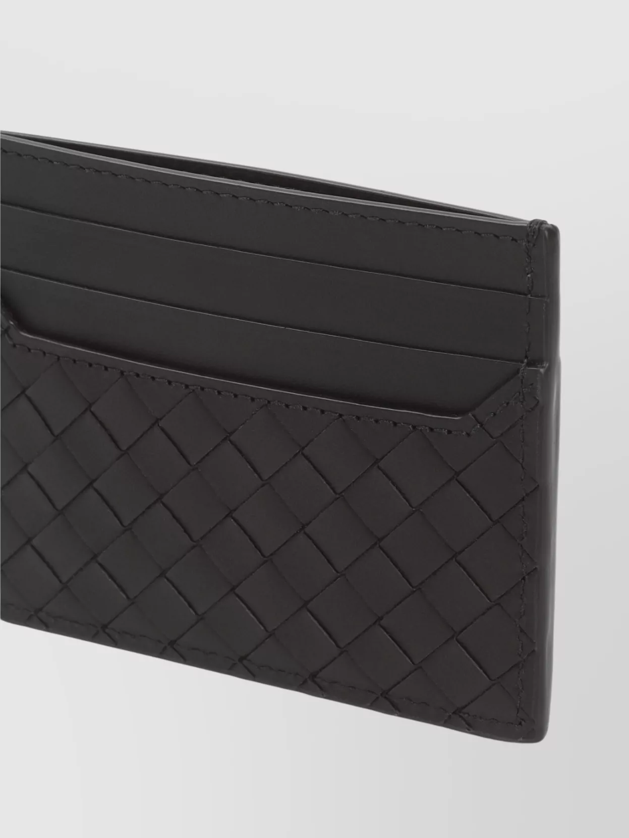 Bottega Veneta Small Woven Minimal Credit Card Case In Black