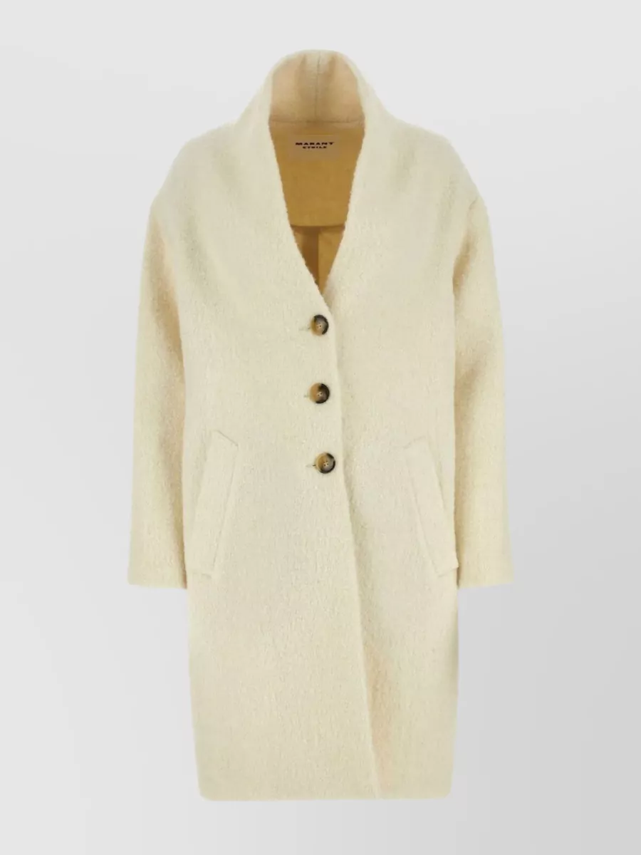 Shop Isabel Marant Étoile Sharon Long Sleeve Textured Acrylic Blend Coat In Cream