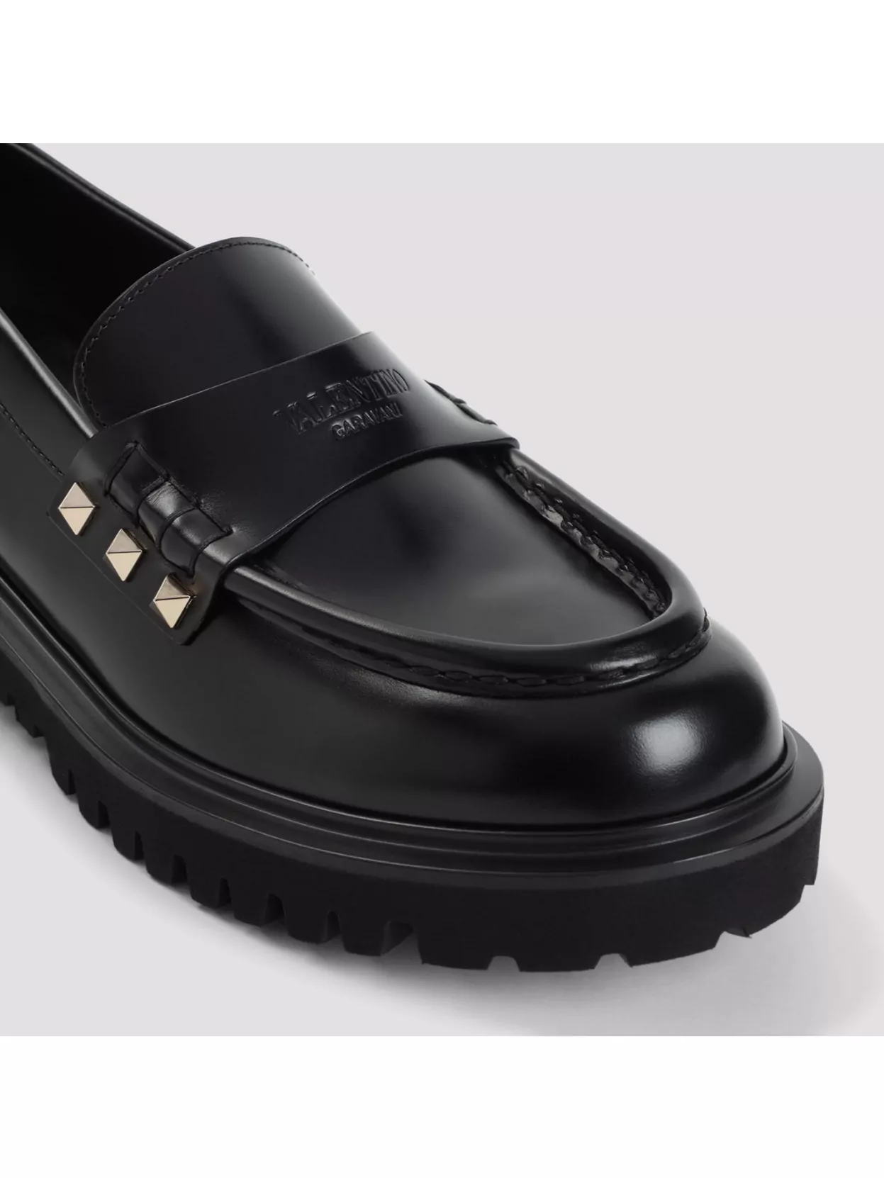 Shop Valentino Leather Loafers With Chunky Sole And Gold Studs