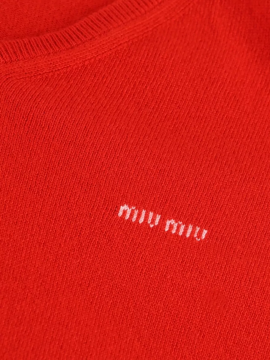Miu Miu Cashmere V-Neck Ribbed Hem Sweatshirt