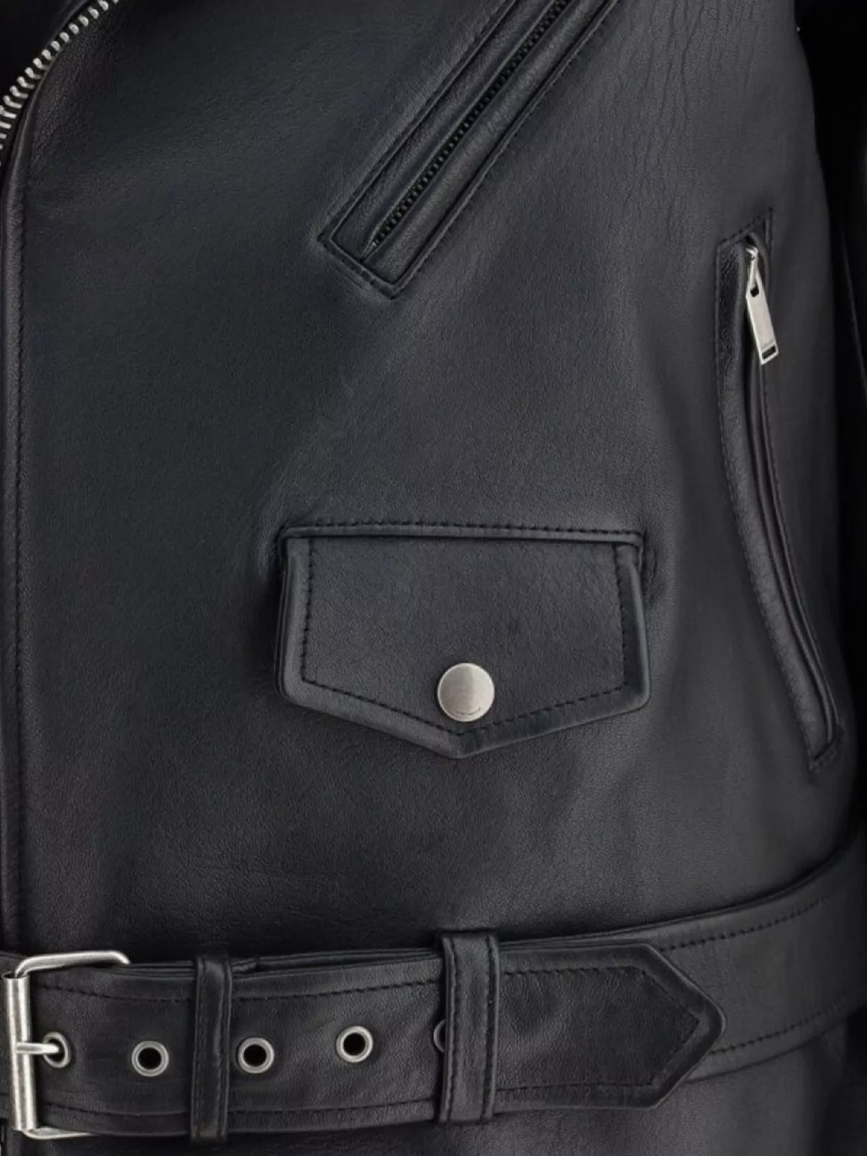 Saint Laurent Leather Jacket With Belt Loops And Zipped Pockets