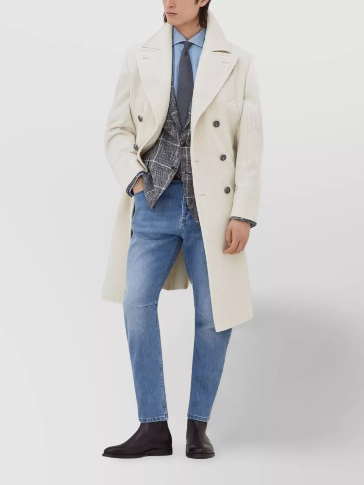 Brunello Cucinelli One-and-a-half-breasted Coat In Neutral