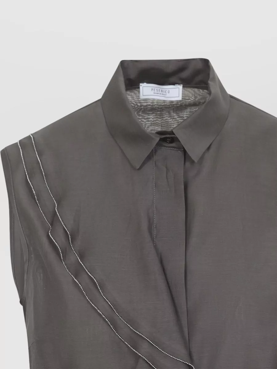 Peserico Silk Cotton Top Collared Neck Ruffle Sleeveless