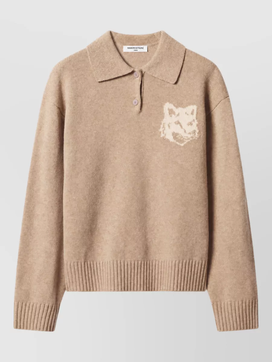 Maison Kitsuné wool intarsia-knit fox head polo jumper
