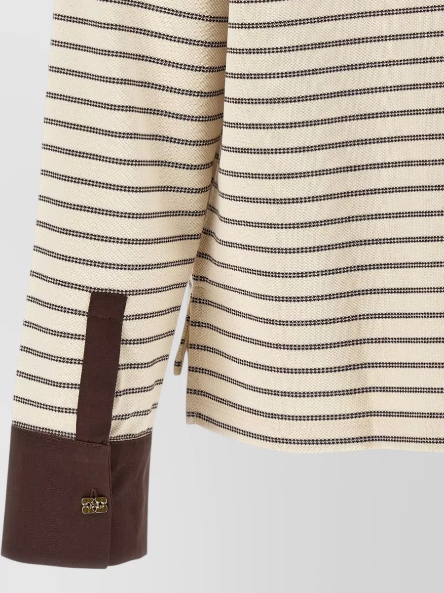 Ganni Striped Cotton Long-Sleeve Polo Shirt