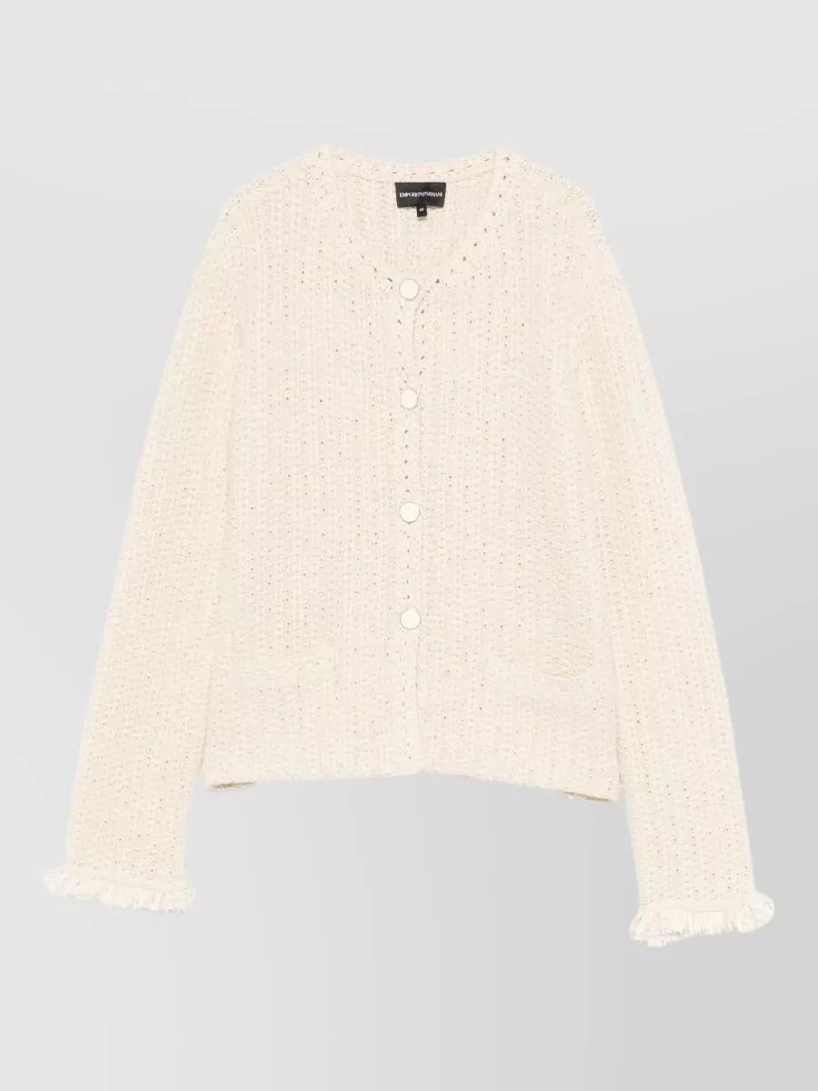 Emporio Armani Cotton blend fringed buttoned cardigan