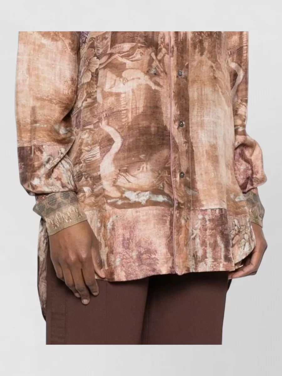 Pierre Louise Mascia Silk Shirt Band Collar Longline Style