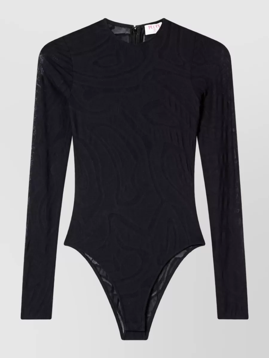 Pucci Jacquard tulle long-sleeve bodysuit