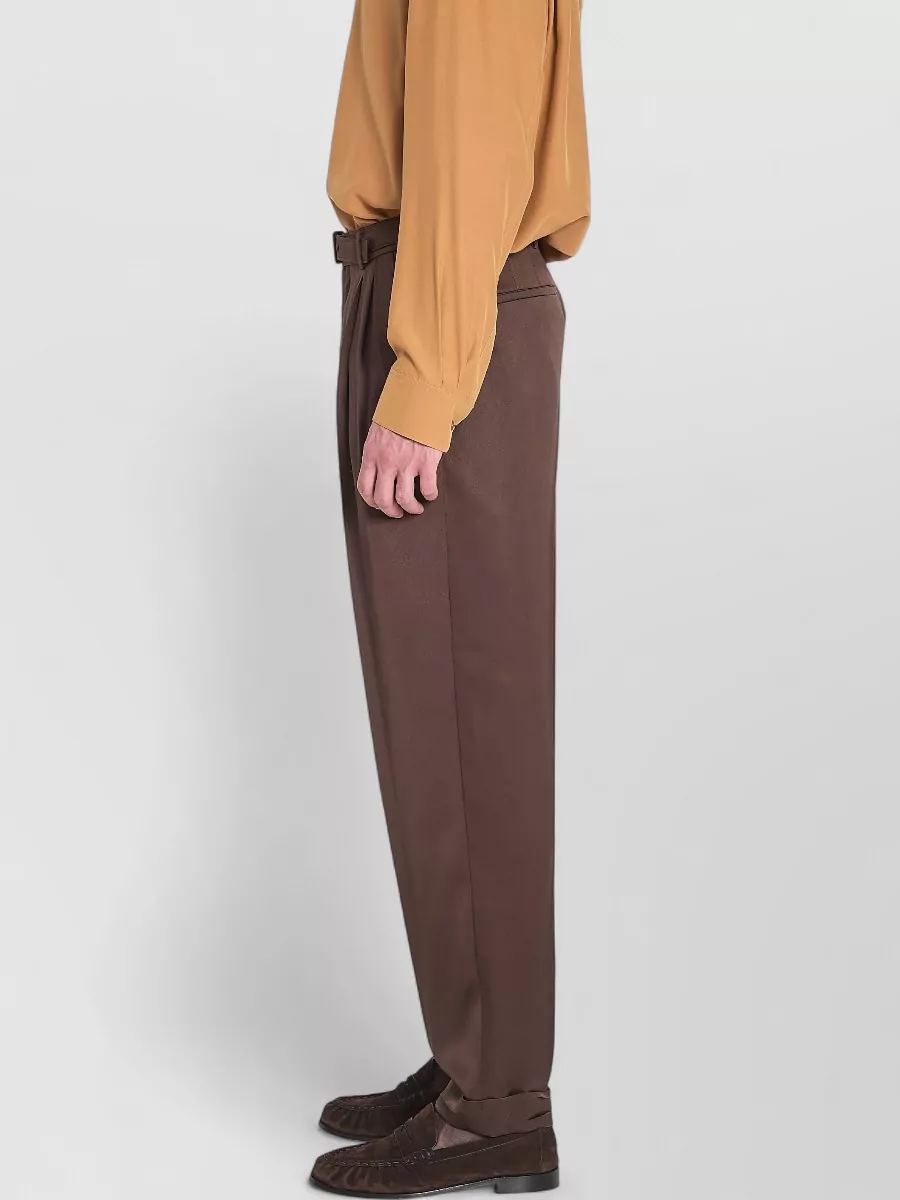 Saint Laurent Silk Mid-Rise Wide-Leg Cuffed Tailored Trousers