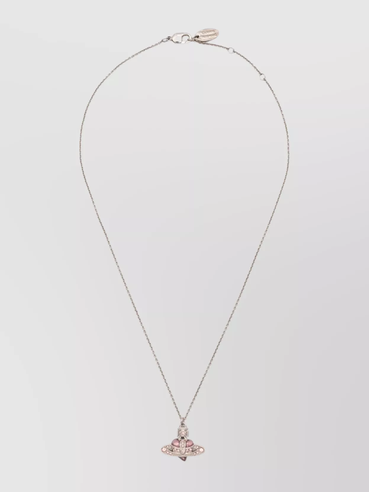 Vivienne Westwood Link Chain Pendant Necklace Pink Gemstones In White