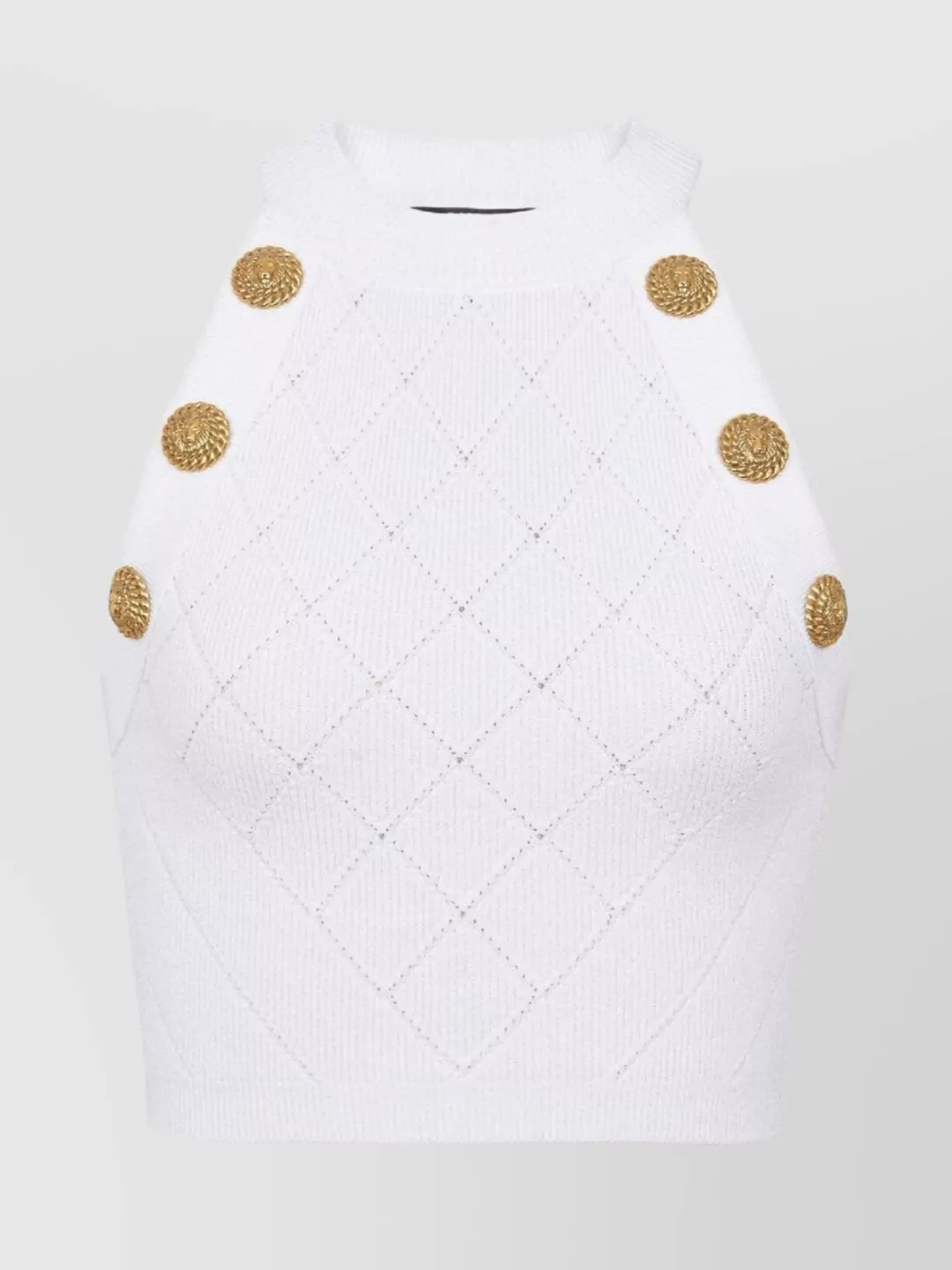 Shop Balmain Sleeveless Knit Top With Cutaway Shoulders In White