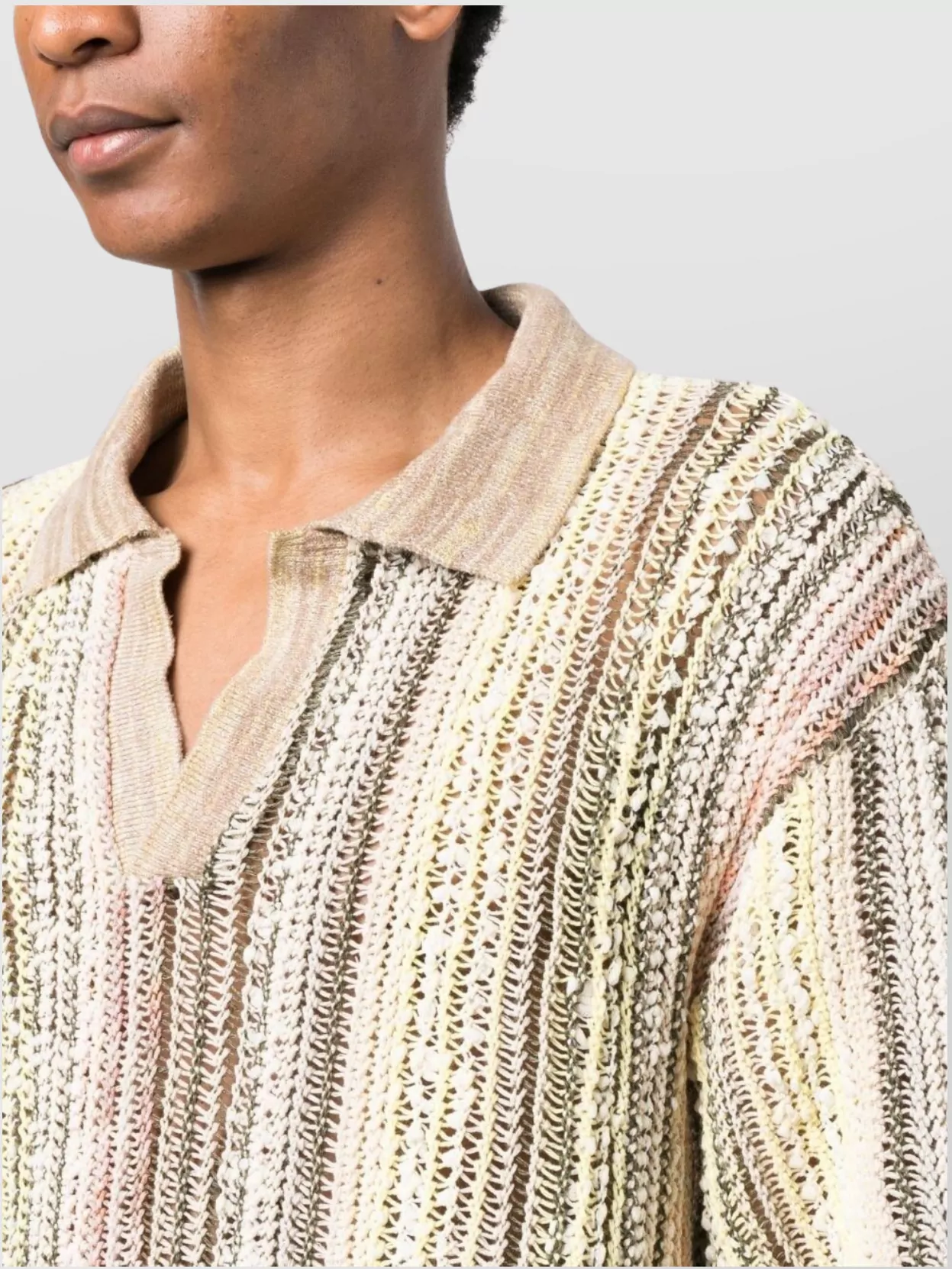 Vitelli Striped Linen Blend Cotton Polo Shirt