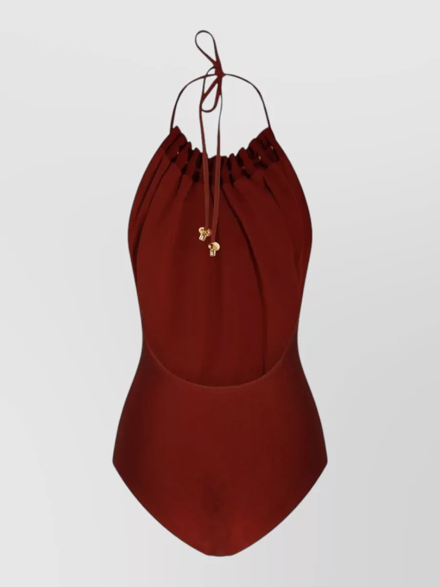 Zimmermann Halterneck embellished gathered swimsuit