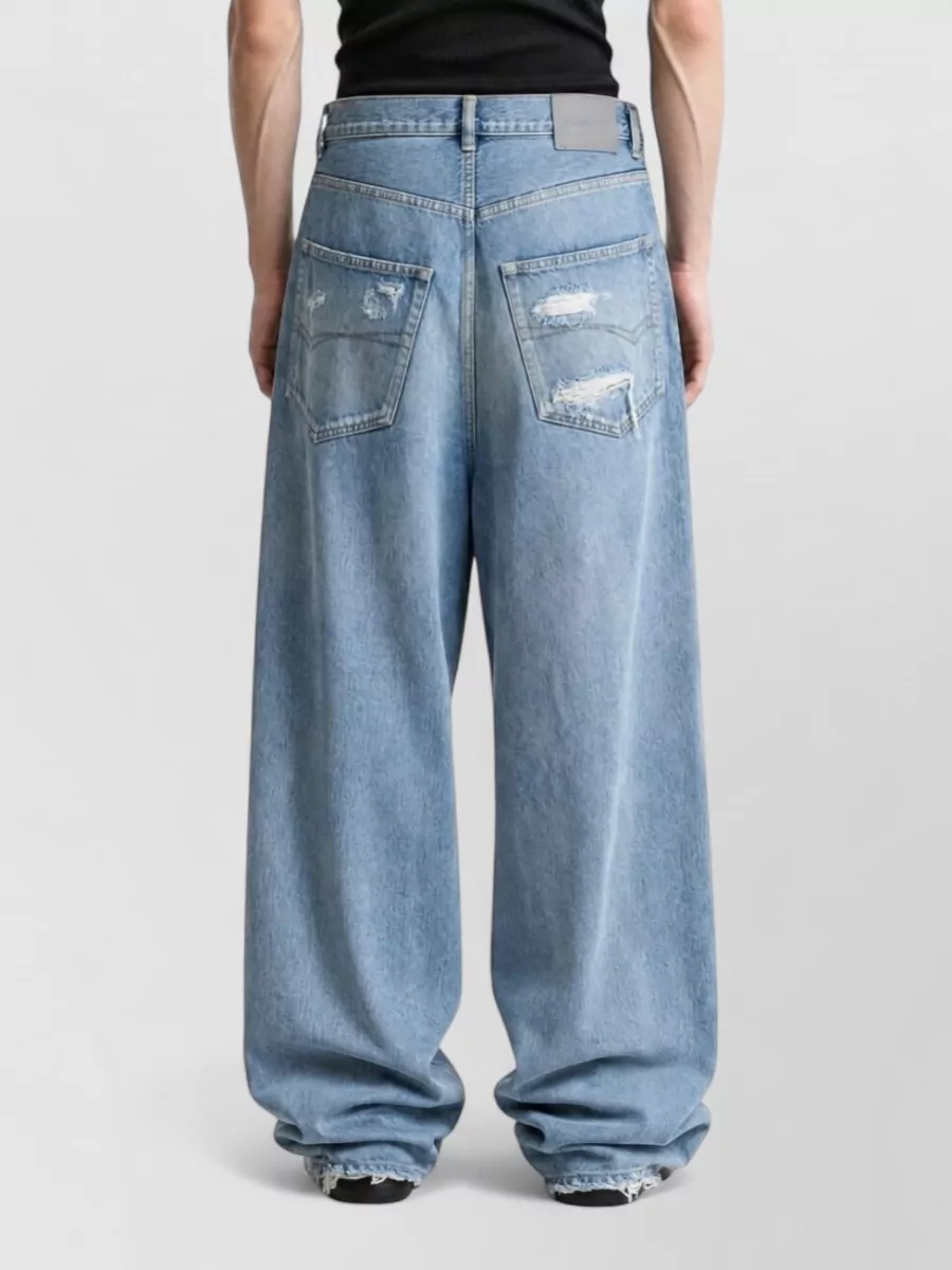 Balenciaga Distressed Mid-Rise Wide-Leg Denim Jeans