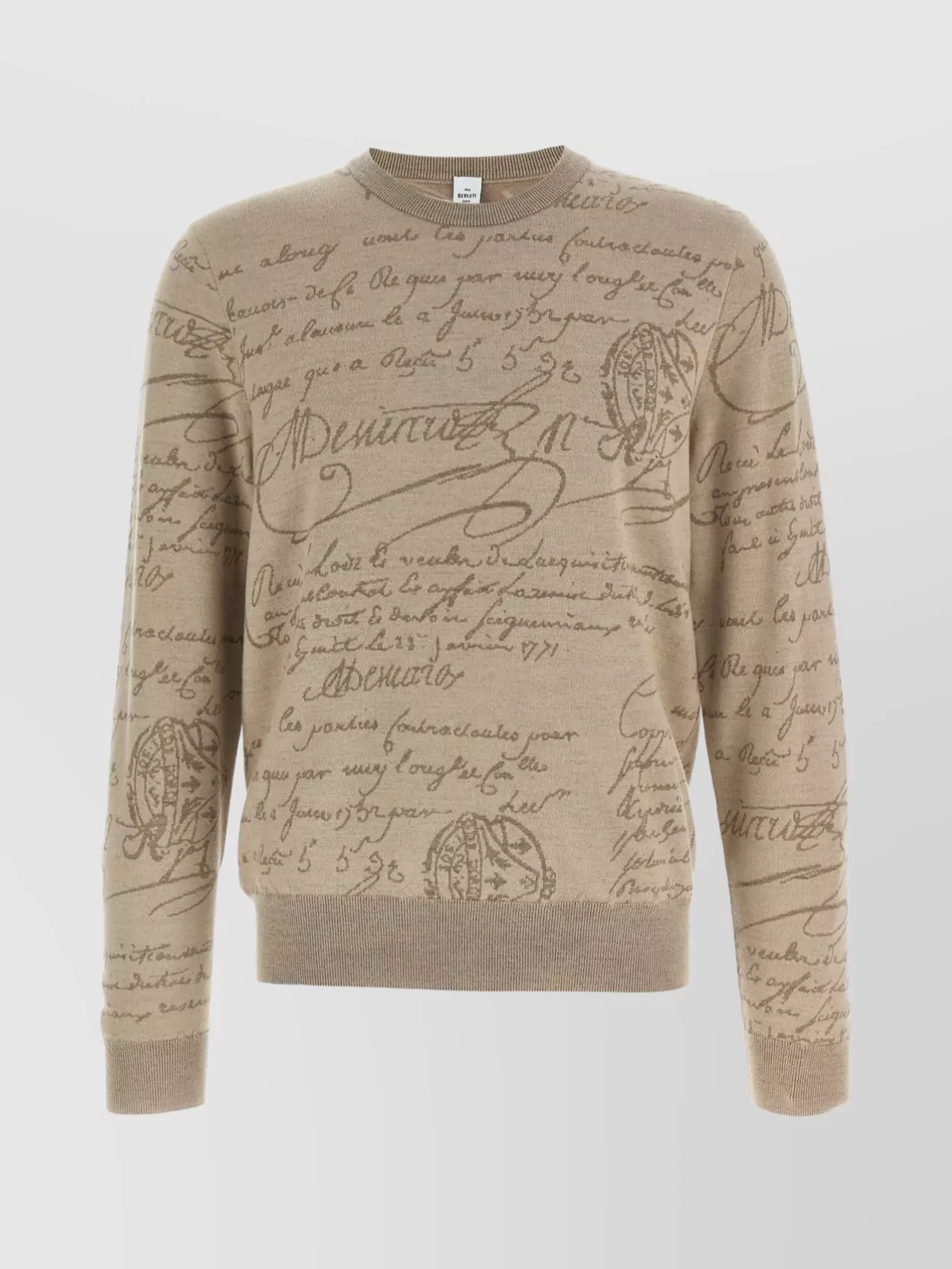 Berluti Crew Neck Long Sleeve Ribbed Sweater In Brown