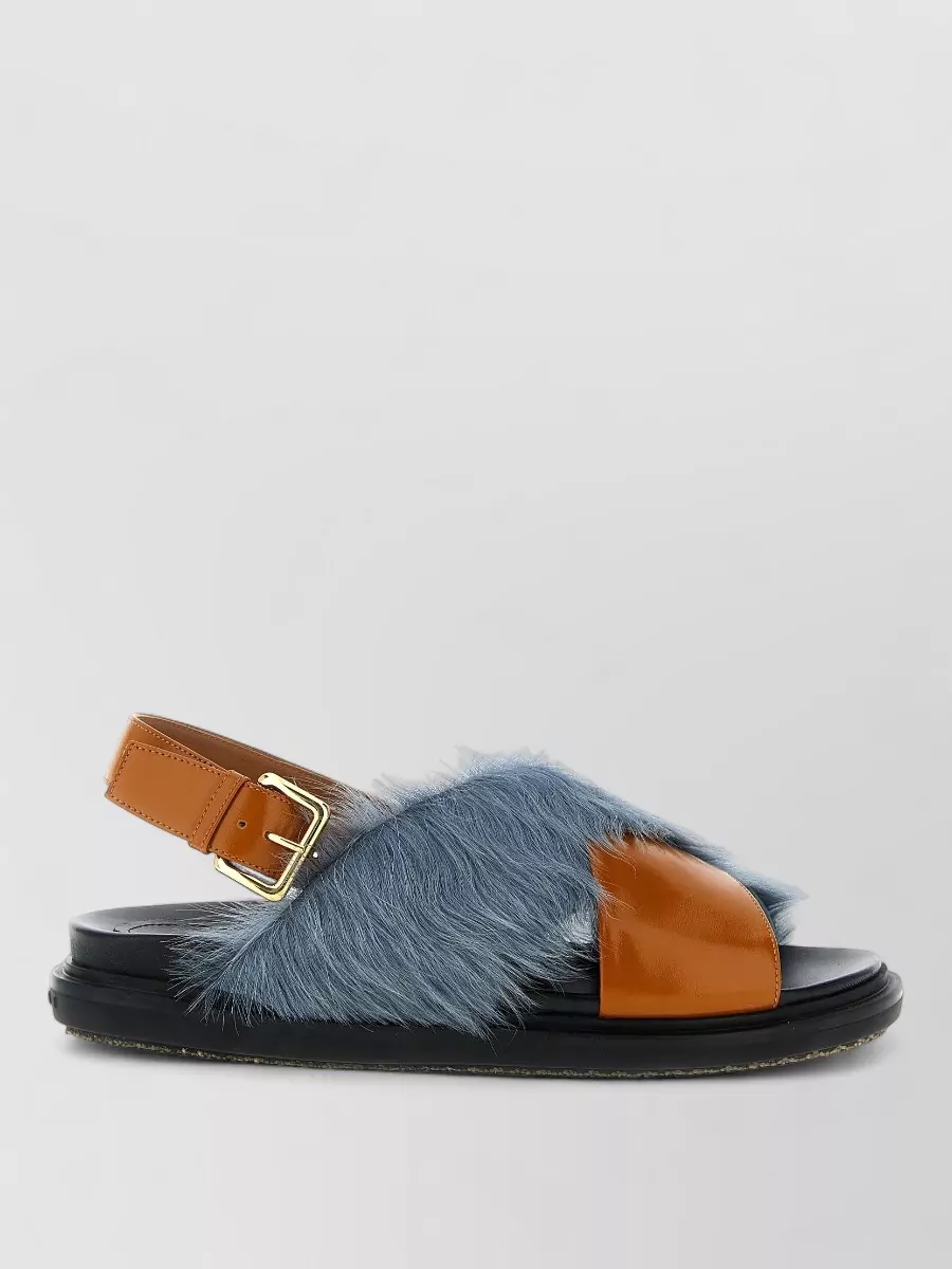 Marni Faux Fur Slingback Flat Sandals Open Toe