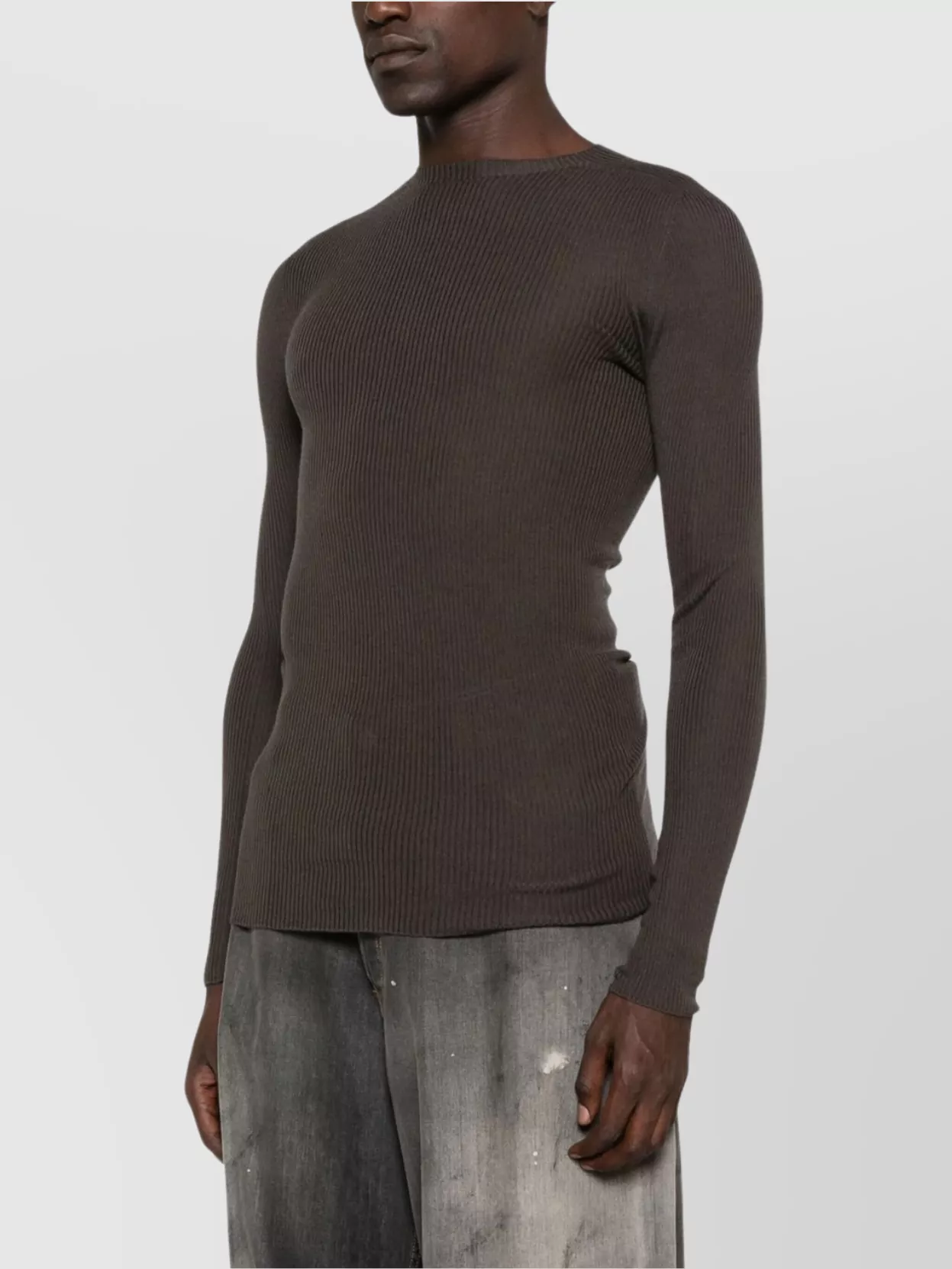 Rick Owens Round Neck Ribbed Slim Fit Sweater