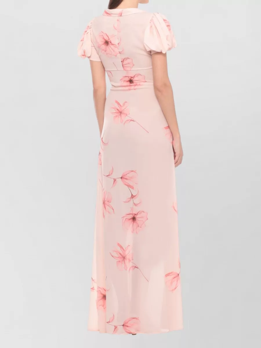 Mar De Margaritas Floral-Print Draped V-Neck Short-Sleeve Midi Dress